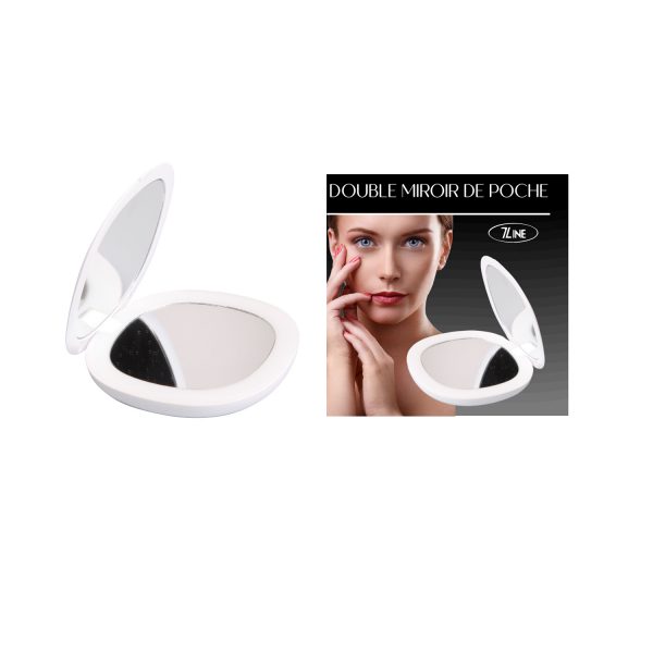 Double miroir de poche - 7 line - Lumière LED blanche - grossissement 5X - diamètre 7 cm – Image 2