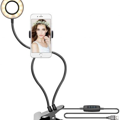 FACE LIGHT SUPPORT LUMINEUX SMARTPHONE VIDÉO LIVE AVEC PINCE - 3 modes d'éclairage, 11 niveaux d'intensité
