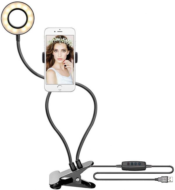 FACE LIGHT SUPPORT LUMINEUX SMARTPHONE VIDÉO LIVE AVEC PINCE - 3 modes d'éclairage, 11 niveaux d'intensité