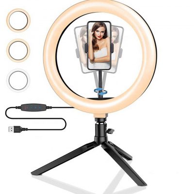 FACE LIGHT Support lumineux Smartphone vidéo live avec trépied - 3 modes d'éclairage, 10 niveaux d'intensité