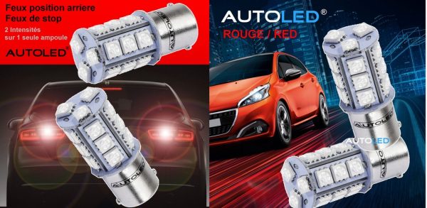 Ampoule LED P21/5W Rouge / 18 leds ROUGE / LED BAY15d Rouge AUTOLED® – Image 10