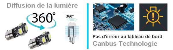 AMPOULES LED H6W(BAX9s) CANBUS 5 LEDS / FEUX DE POSITION /PLAQUE/HABITACLE AUTOLED® – Image 10