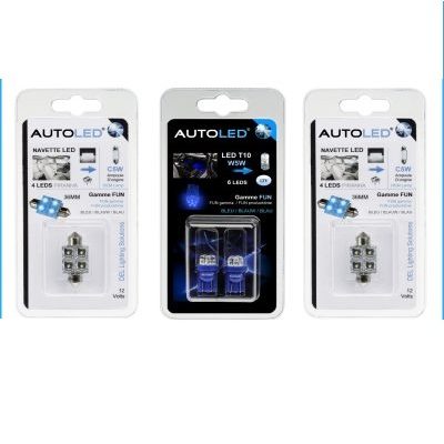 PACK B1- 4 Ampoules LED Bleu C5W 36mm+W5W / habitacle AUTOLED®