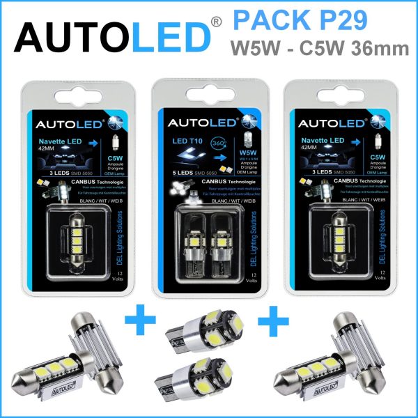 PACK P29 4 Ampoules à LEDS - W5W (t10) 5 LEDS Canbus+navette C5W 36MM Canbus AUTOLED® – Image 15