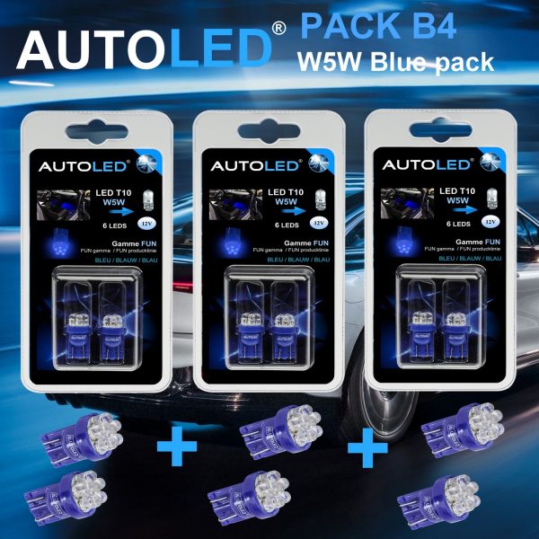 PACK B4 - 6 Ampoules LED W5W (t10) LED BLEU Habitacle LED AUTOLED® – Image 2