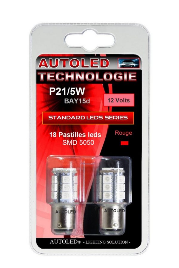 Ampoule LED P21/5W Rouge / 18 leds ROUGE / LED BAY15d Rouge AUTOLED® – Image 8