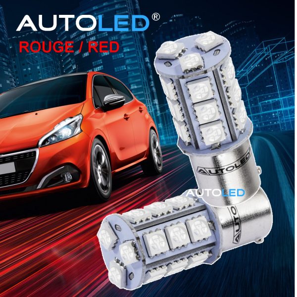 Ampoule LED P21/5W Rouge / 18 leds ROUGE / LED BAY15d Rouge AUTOLED® – Image 9