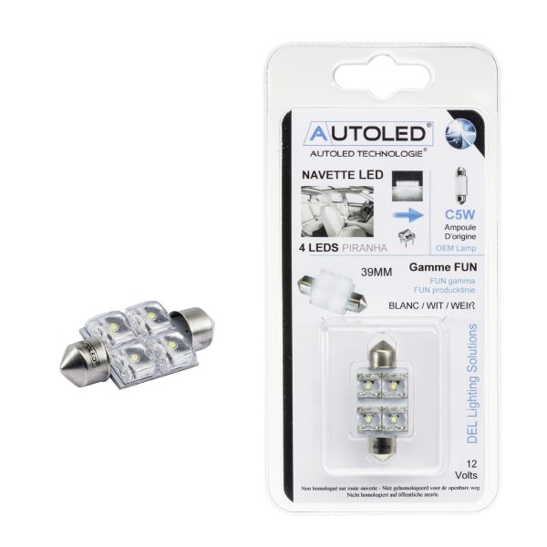 AMPOULE C5W LED 39MM / NAVETTE LED 12V 39MM / 4 LEDS / HABITACLE BLANC AUTOLED® – Image 12