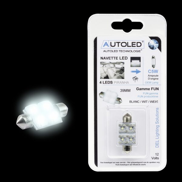 AMPOULE C5W LED 39MM / NAVETTE LED 12V 39MM / 4 LEDS / HABITACLE BLANC AUTOLED® – Image 13