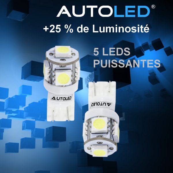 led intérieur.autoled.0001.4||ampoule led t10 360° / puissances disponibles / +25% +50% +75% de lumière|