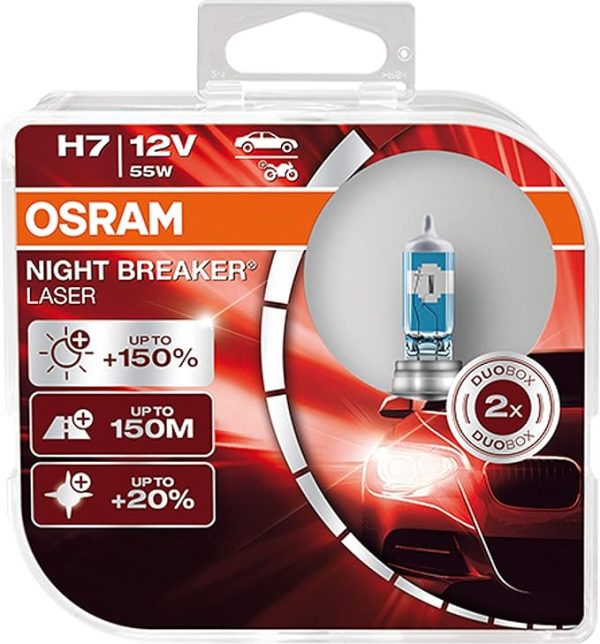 NIGHT BREAKER® LASER "NEXT GENERATION" - Jusqu'à 150% de lumière en plus, 20% plus blanche - Portée jusqu'à 150m - DUOBOX : 2 - OSRAM - 64210NL-HCB
