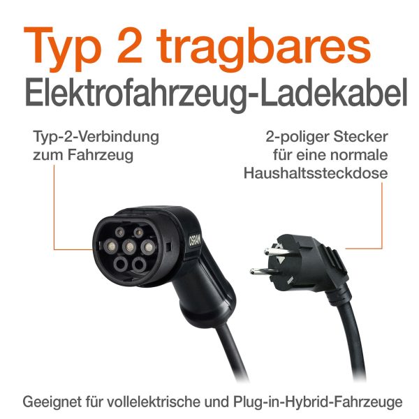 OSRAM Cable de charge véhicule électrique sur alimentation standard 230V TYPE2  - BOITE : 1 - OSRAM - OPC20A05 – Image 3