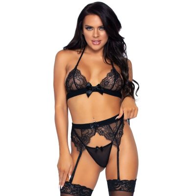 LEG AVENUE - ENSEMBLE TROIS PIÈCES TOP, PORTE-JARRETELLES ET STRING -