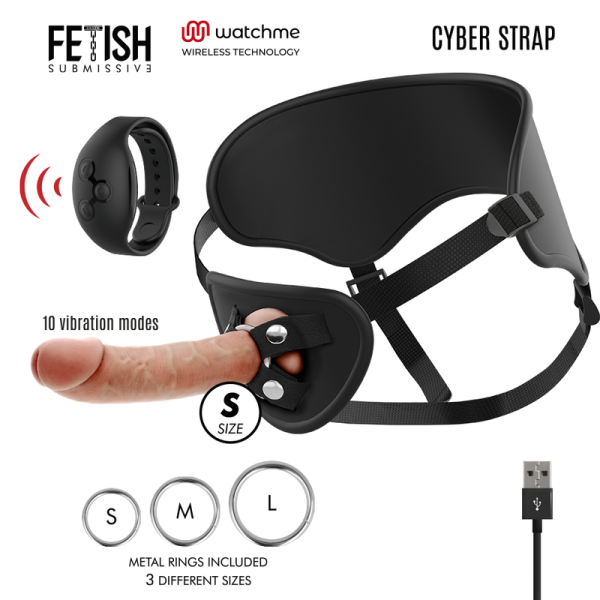 FETISH SUBMISSIVE CYBER STRAP - HARNAIS AVEC TÉLÉCOMMANDE DILDO WATCHME S TECHNOLOGIE -