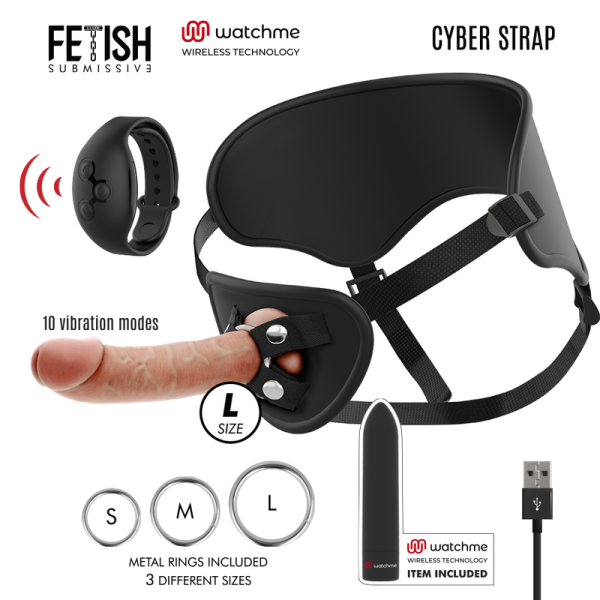 FETISH SUBMISSIVE CYBER STRAP - HARNAIS AVEC GODE ET TÉLÉCOMMANDE BULLET TECHNOLOGIE WATCHME L -