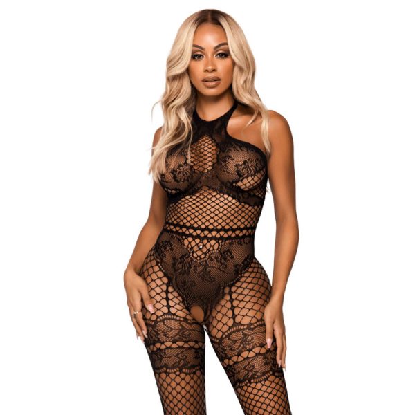 LEG AVENUE - NET HALTER BODYSTOCKING TAILLE UNIQUE - NOIR -