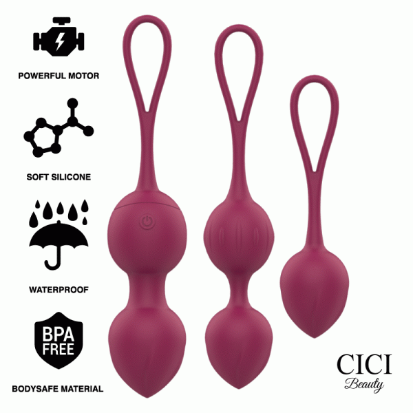 CICI BEAUTY - PREMIUM SILICONE 3 PERLES DE KEGEL VIBRANTES TÉLÉCOMMANDE -