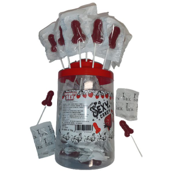 DIABLO PICANTE - 50 SUCETTE PÉNIS FRAISE ET CERISE (50 UNITÉS) -