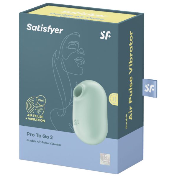 SATISFYER - STIMULATEUR ET VIBRATEUR DOUBLE AIR PULSE PRO TO GO 2 VERT - – Image 5
