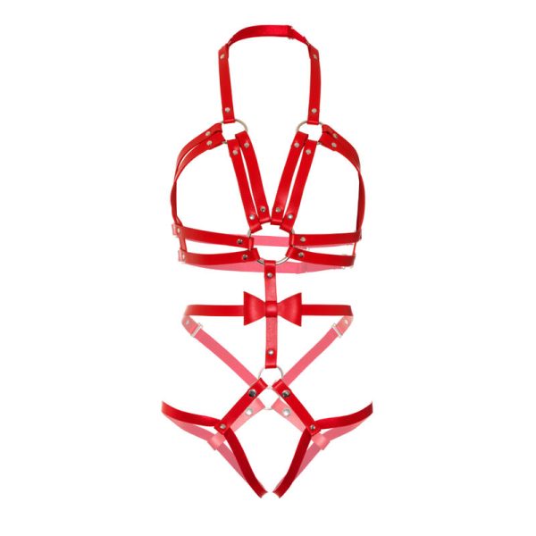 LEG AVENUE - KINK - HARNAIS CLOUTÉ O-RING TEDDY TAILLE L - ROUGE - – Image 3