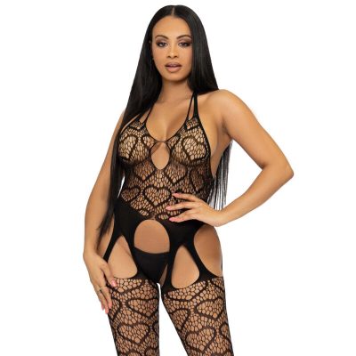 LEG AVENUE - BODYSTOCKING DE RED CON TIRANTES TALLA ÚNICA - NÉGRO -