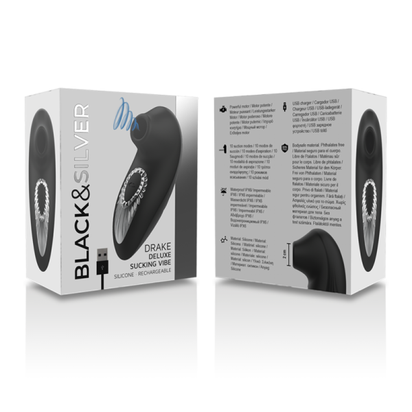 BLACK&SILVER - DRAKE DELUXE SUCKING VIBE RECHARGEABLE SILICONE NOIR - – Image 7