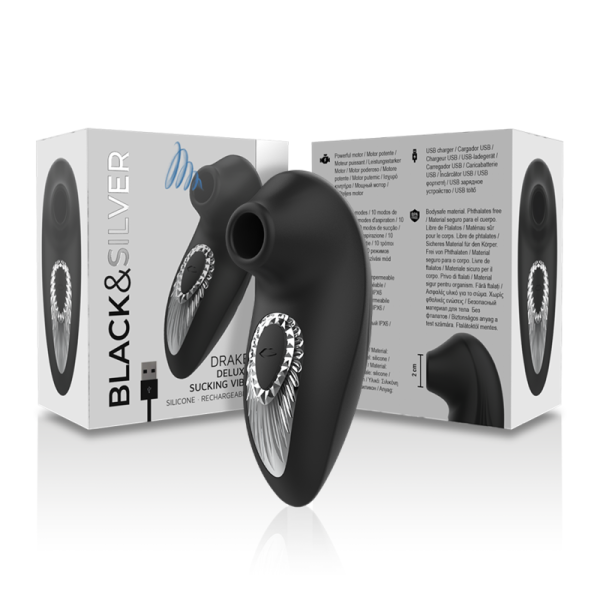 BLACK&SILVER - DRAKE DELUXE SUCKING VIBE RECHARGEABLE SILICONE NOIR - – Image 6