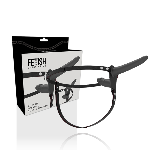 FETISH SUBMISSIVE HARNESS - VIBRATEUR NOIR DOUBLE PÉNÉTRATION -