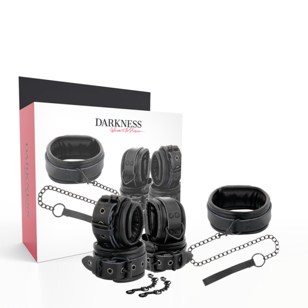 DARKNESS - MENOTTES ET COLLIER EN CUIR NOIR -