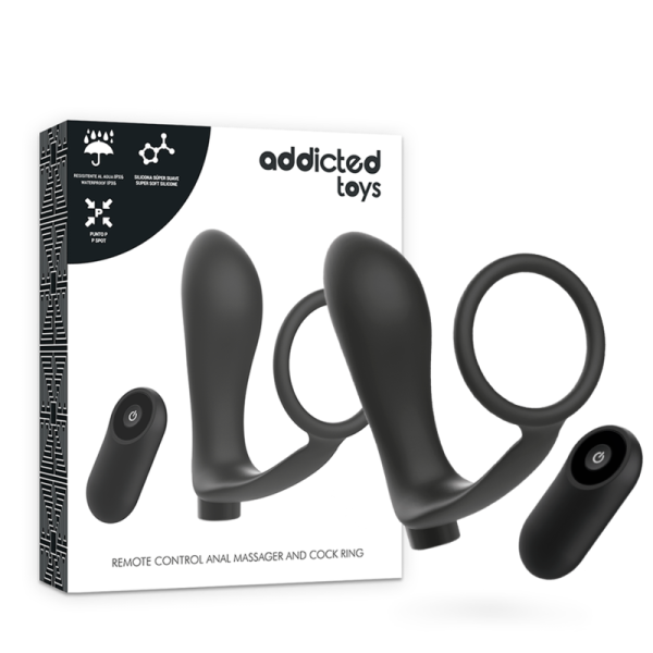 ADDICTED TOYS - ANNEAU PÉNIS AVEC TÉLÉCOMMANDE PLUG ANAL NOIR RECHARGEABLE -