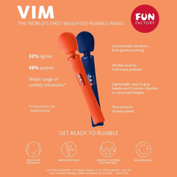 FUN FACTORY - VIM SILICONE RECHARGEABLE VIBRANT LESTÉ RUMBLE WAND SUNRISE ORANGE - – Image 6