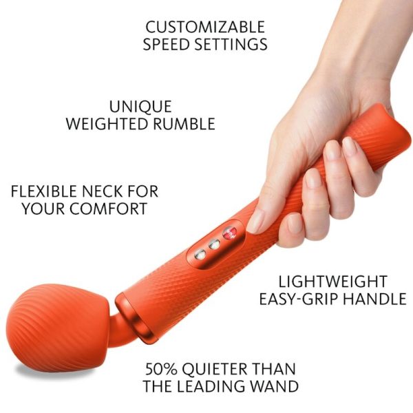 FUN FACTORY - VIM SILICONE RECHARGEABLE VIBRANT LESTÉ RUMBLE WAND SUNRISE ORANGE - – Image 2