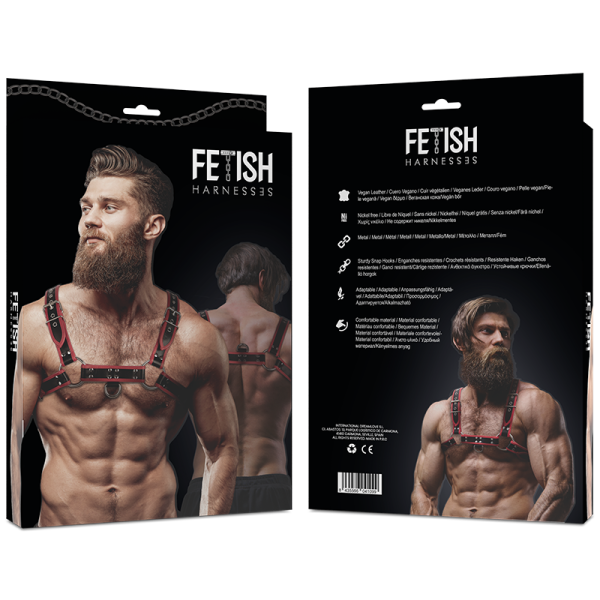 FETISH SUBMISSIVE ATTITUDE - HARNAIS POITRINE EN CUIR ÉCOLOGIQUE POUR HOMMES NOIR/ROUGE - – Image 3