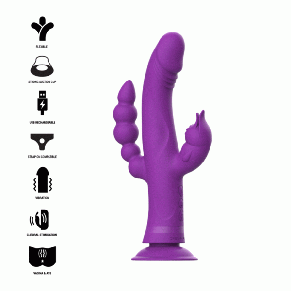 INTENSE - VIBRATEUR EN SILICONE CASANOVA RABBIT TRIPLE MOTEUR VIOLET -