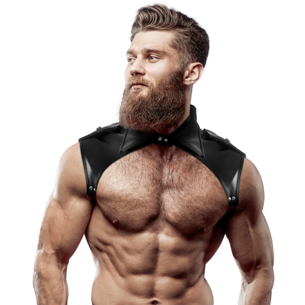 FETISH SUBMISSIVE ATTITUDE - HARNAIS DE COU AJUSTABLE EN CUIR ÉCOLOGIQUE BRIGADE POUR HOMMES -