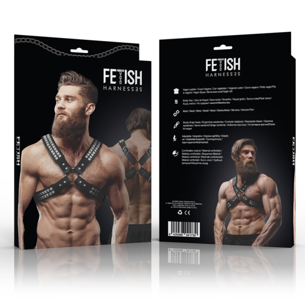 FETISH SUBMISSIVE ATTITUDE - HARNAIS POITRINE CROISÉE EN CUIR ÉCOLOGIQUE POUR HOMMES AVEC RIVETS - – Image 4