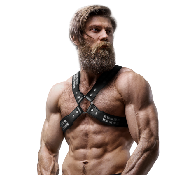 FETISH SUBMISSIVE ATTITUDE - HARNAIS POITRINE CROISÉE EN CUIR ÉCOLOGIQUE POUR HOMMES AVEC RIVETS - – Image 3
