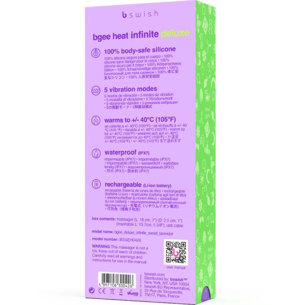 B SWISH - VIBRATEUR RECHARGEABLE BGEE HEAT INFINITE DELUXE LAVANDE SILICONE - – Image 5