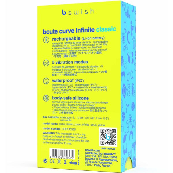 B SWISH - VIBRATEUR EN SILICONE RECHARGEABLE BCUTE CURVE INFINITE CLASSIC JAUNE - – Image 5