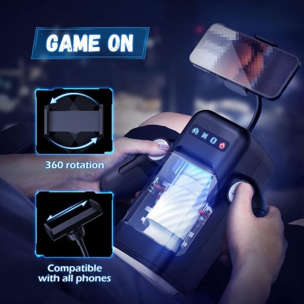 GAME CUP - MASTURBATEUR À VIBRATION DE POUSSÉE AVEC FONCTION CHAUFFANTE ET SUPPORT MOBILE - NOIR - – Image 4