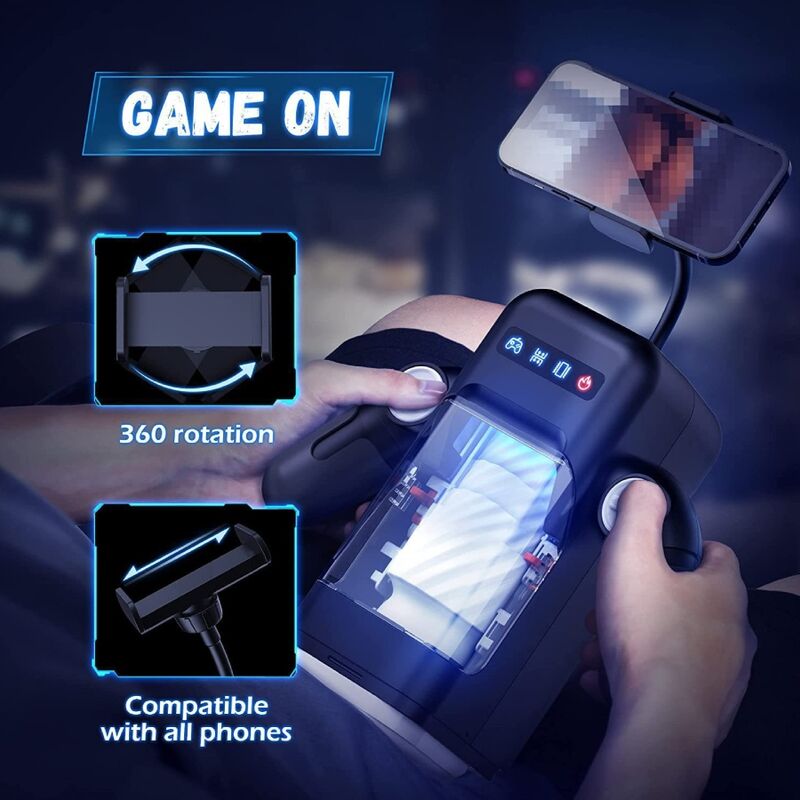 GAME CUP - MASTURBATEUR À VIBRATION DE POUSSÉE AVEC FONCTION CHAUFFANTE ET SUPPORT MOBILE - NOIR - – Image 4