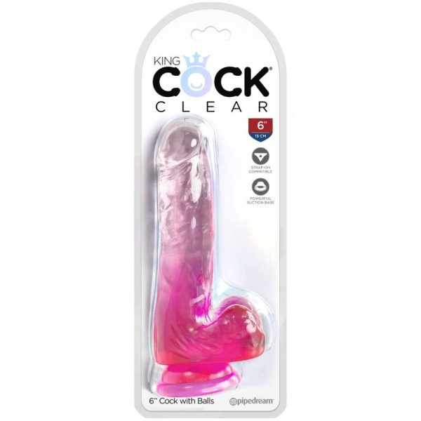 KING COCK - CLEAR PÉNIS RÉALISTE AVEC BOULES 13.5 CM ROSE - – Image 2