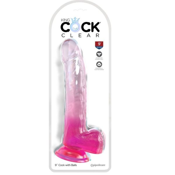 KING COCK - CLEAR GODE AVEC TESTICULES 20.3 CM ROSE - – Image 2