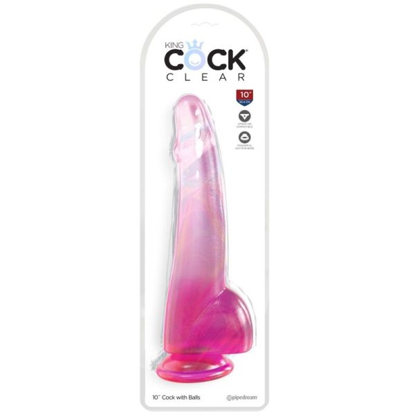 KING COCK - CLEAR GODE  TESTICULES 19 CM ROSE - – Image 2