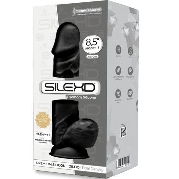 SILEXD - MODÈLE 1 PÉNIS RÉALISTE PREMIUM SILEXPAN SILICONE NOIR 21.5 CM - – Image 3