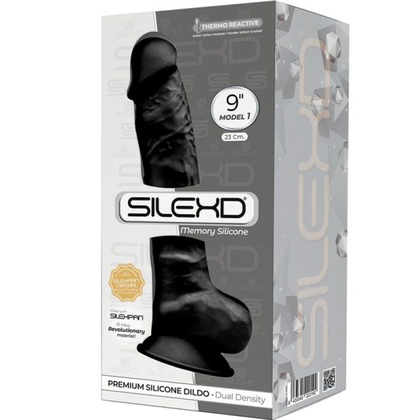 SILEXD - MODÈLE 1 PÉNIS RÉALISTE PREMIUM SILEXPAN SILICONE NOIR 23 CM - – Image 3