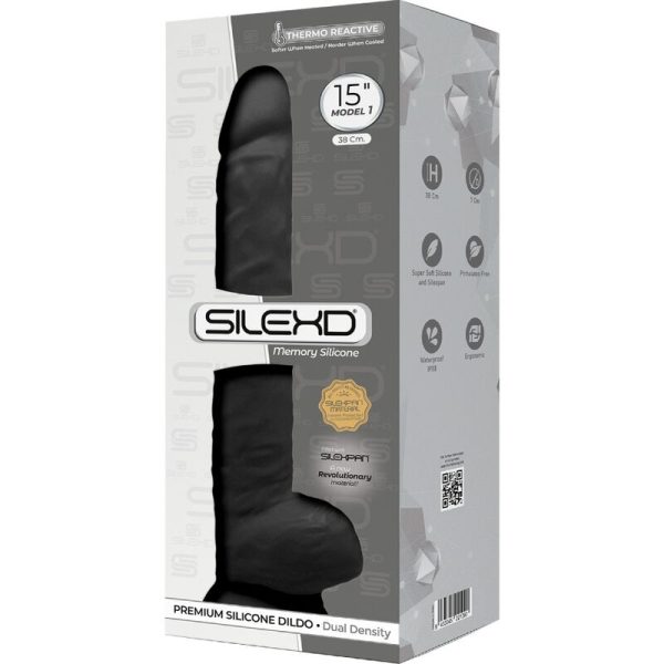 SILEXD - MODÈLE 1 PÉNIS RÉALISTE PREMIUM SILEXPAN SILICONE NOIR 38 CM - – Image 3