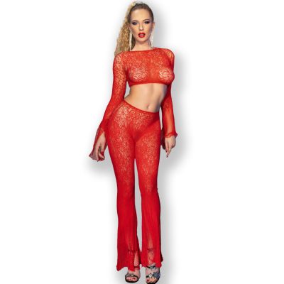 CHILIROSE - CR 4648 TOP & PANTALON ROUGE S/L -