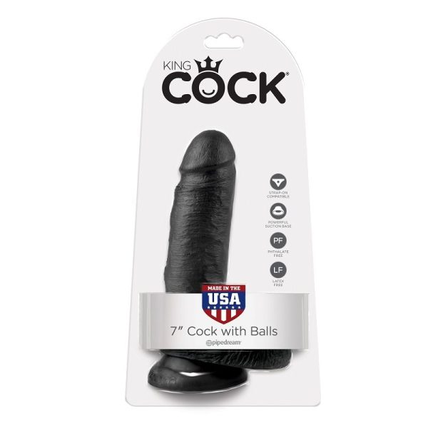 KING COCK - 7 GODE NOIR AVEC BOULES 17.8 CM -