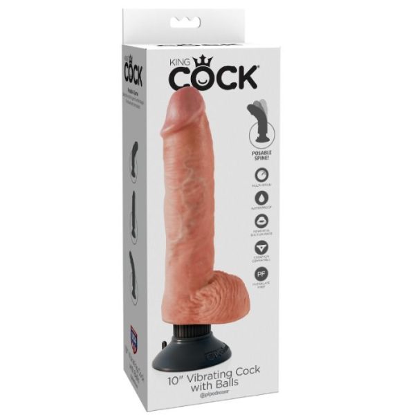 KING COCK - GODE VIBRANT AVEC TESTICULES 25.5 CM COULEUR NATURELLE -